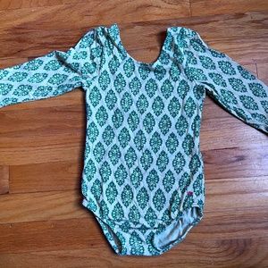 Pink Chicken green long-sleeved leotard, size 5